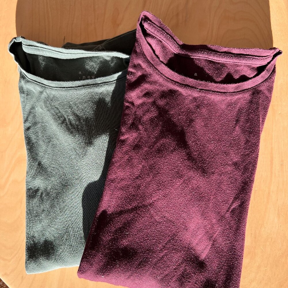 A New Day Long Sleeve Crewneck T-Shirts (Set of 2) - Pine Green & Wine Read